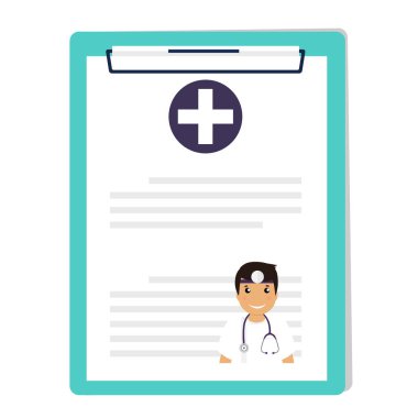 Diş hekimi tıbbi pano tutuyor, vektör çizimi. Sağlık hizmetlerini kabul et. Tıbbi geçmiş.