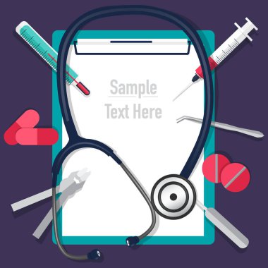 Stetoskop ve tıbbi geçmişi olan bir doktor. Vektör illüstrasyonu.