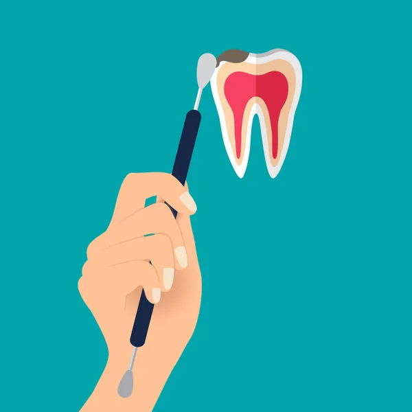 Dentista Detém Instrumento Dentário Dente Conceito Dentário Antecedentes Dentários Ilustração — Vetor de Stock