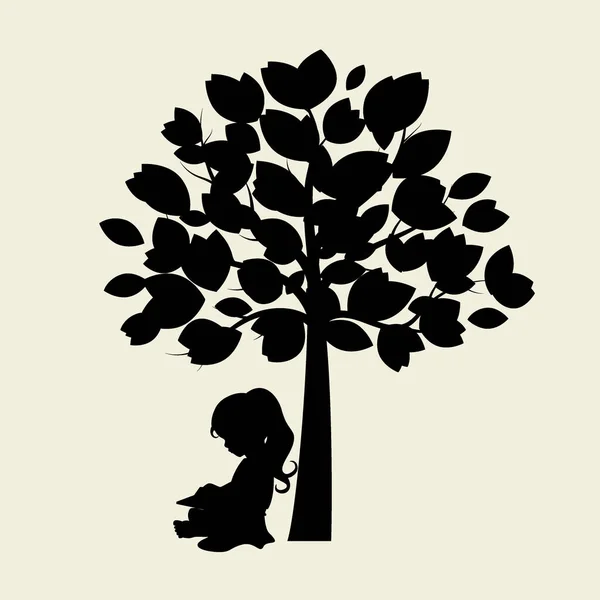 Çocuklu Vektör Geçmişi Ağacın Altında Bir Kitap Okuyor Vektör Llüstrasyonu — Stok Vektör