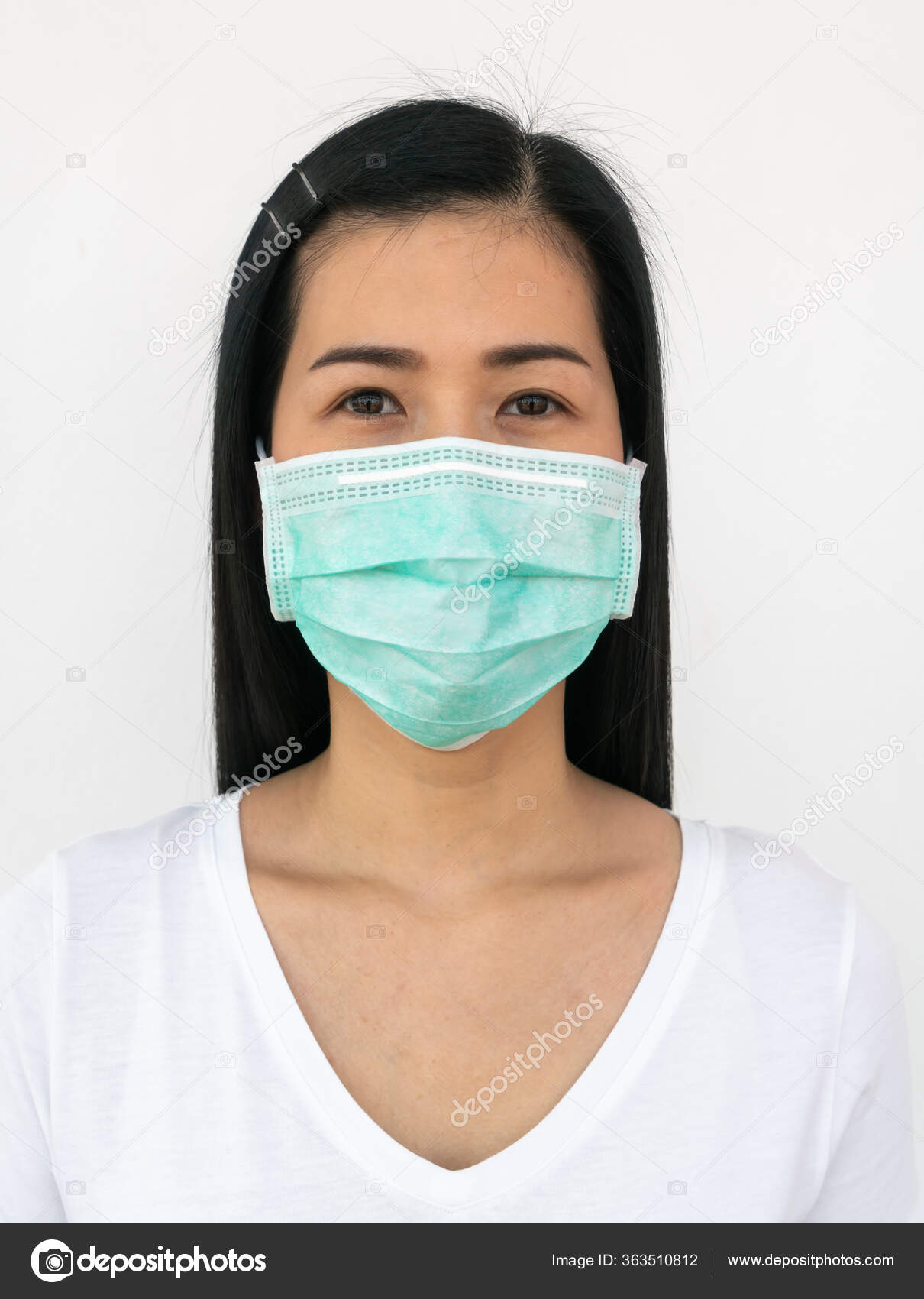 Woman Wears Face Mask Protects Spread Coronavirus Covid Surgical Mask Stock Photo by
