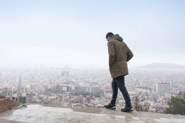 Man with Barcelona view — Stock Photo, Image