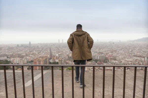 Man with Barcelona view — Stock Photo, Image