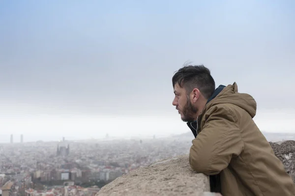 Man with Barcelona view — Stock Photo, Image