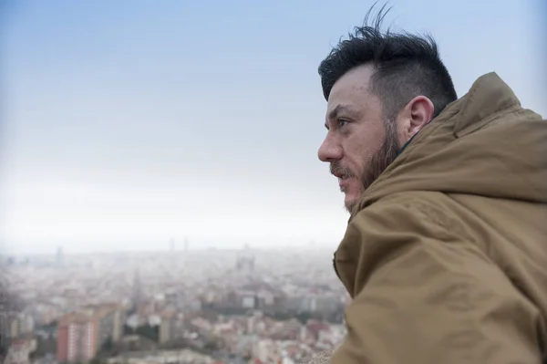 Man with Barcelona view — Stock Photo, Image