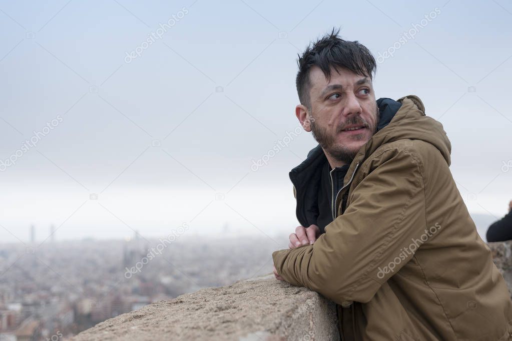 Man with Barcelona view