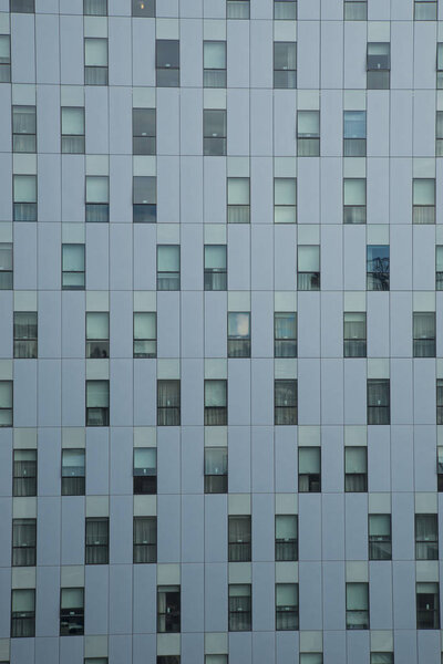 Close up of futuristic building with grey facade