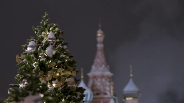 Basil Cathedral Red Square Snowy Winter Moscow Russia New Year — Stock Video