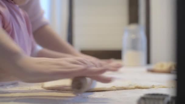 Maman Apprend Fille Faire Cuire Pâte Jeune Fille Apprend Cuisiner — Video