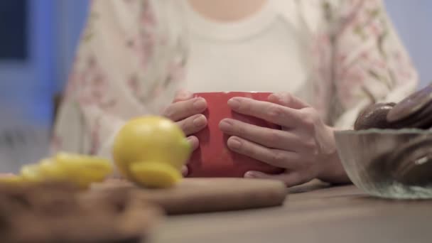 Jeune Belle Mère Fille Boire Thé Avec Des Cookies Dans — Video