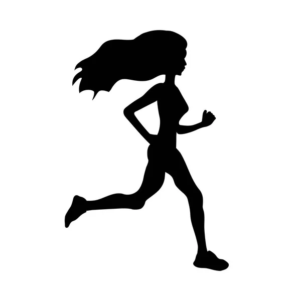 Laufendes Mädchen schwarz auf weißem Hintergrund Vektor Illustration — Stockvektor