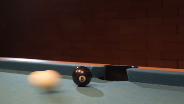 American Pool, the shot eight ball going in billiard pocket — Stock Video