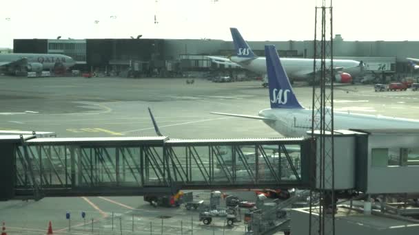 Verkehrsflugzeug auf dem Flughafen. Kopenhagen, Dänemark 16.11.2019 — Stockvideo