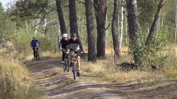 Ciclista In sella alla bicicletta sul bellissimo Spring Forest Trail. Kiev, Ucraina, 20.03.2020 — Video Stock