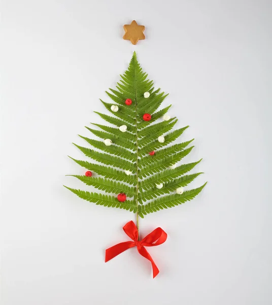 Χριστουγεννιάτικο δέντρο φτιαγμένο από φτέρη, φύλλα και κλαδιά. Έννοια των διακοπών. Royalty Free Φωτογραφίες Αρχείου