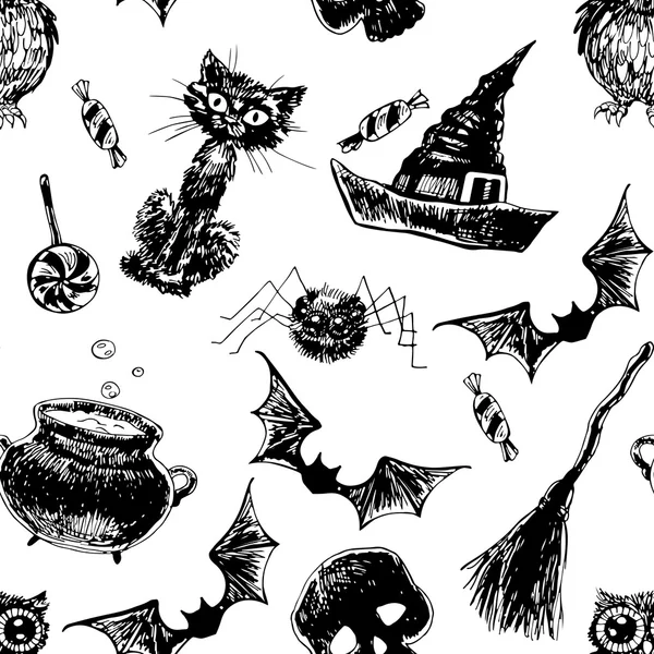 手描きのハロウィーンのパターン — ストックベクタ