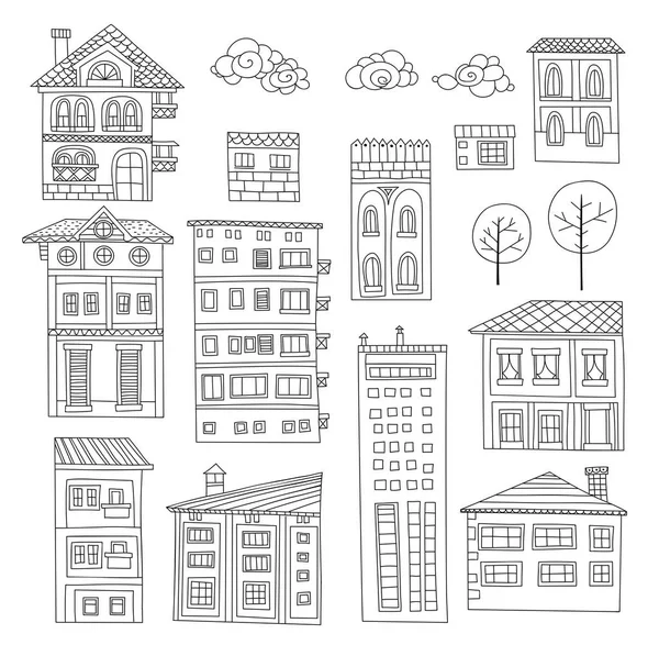 Colección casas de Doodle — Vector de stock