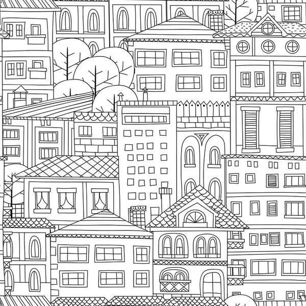 Doodle cidade sem costura padrão — Vetor de Stock