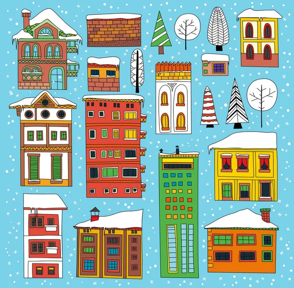 Colección casas de invierno — Vector de stock