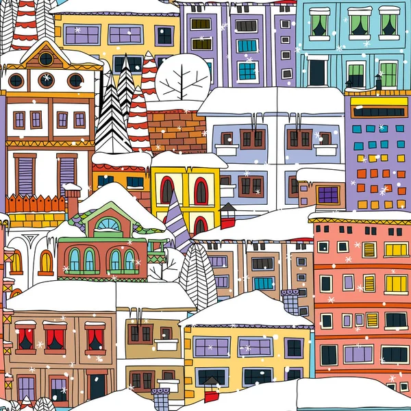 Winter town pattern — Stock Vector