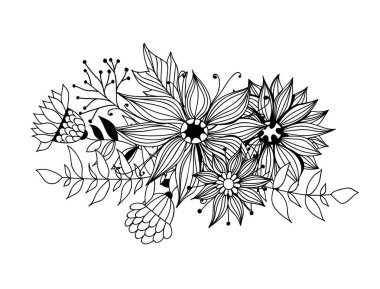 Doodle buket od çiçek ve yaprak