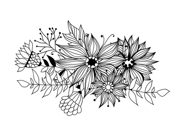 Doodle buquê od flores e folhas —  Vetores de Stock