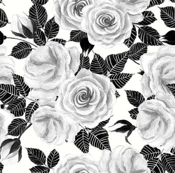 Wite roses watercolor seamless pattern