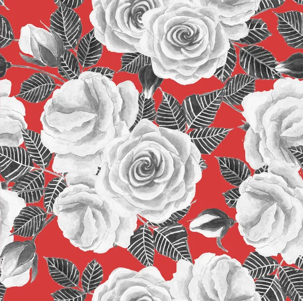 흰색 장미 수채화 원활한 패턴 — 스톡 사진