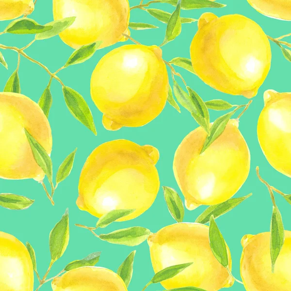 Lemons with leaves watercolor pattern — Stock Photo, Image