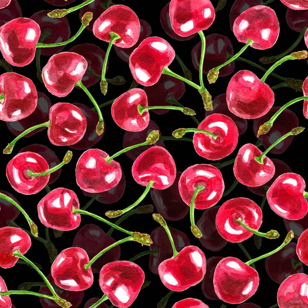 Watercolor cherries pattern — Stock Photo, Image