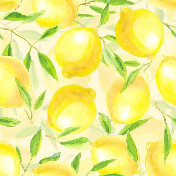 Lemons with leaves watercolor pattern — Stock Photo, Image