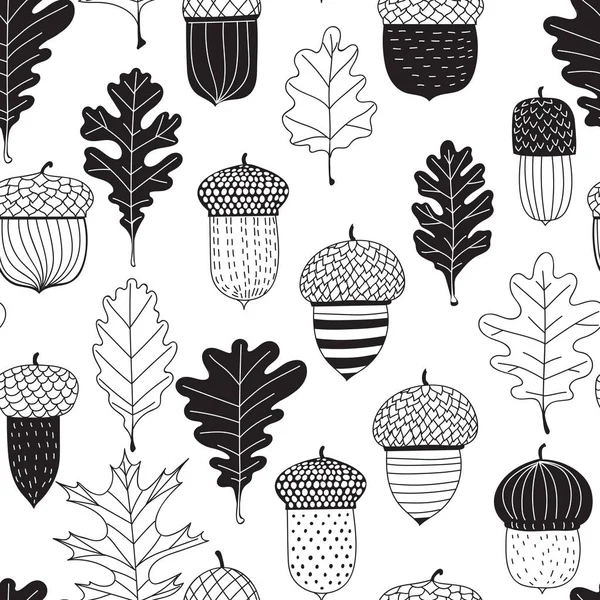 도토리와 떡갈나무 잎 원활한 패턴 — 스톡 벡터