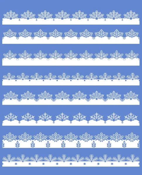 Set de 8 bordes de copo de nieve — Archivo Imágenes Vectoriales
