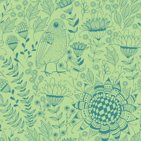 Motif gribouillis oiseaux et fleurs — Image vectorielle