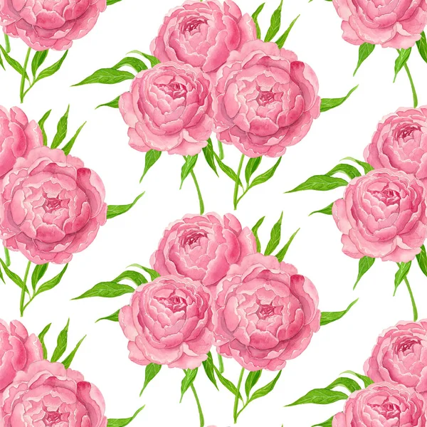 Peônias rosa padrão de aquarela — Fotografia de Stock