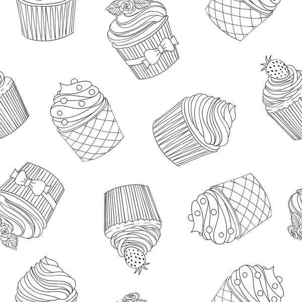 Patrón de cupcakes sin costura — Vector de stock