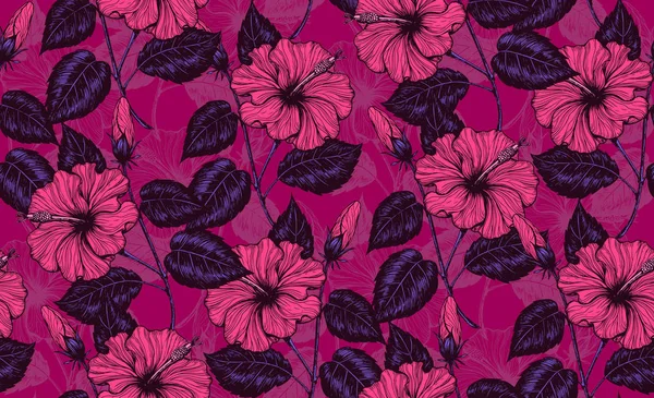 Modèle d'hibiscus dessiné à la main . — Image vectorielle