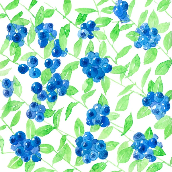 Blåbär akvarell mönster — Stockfoto