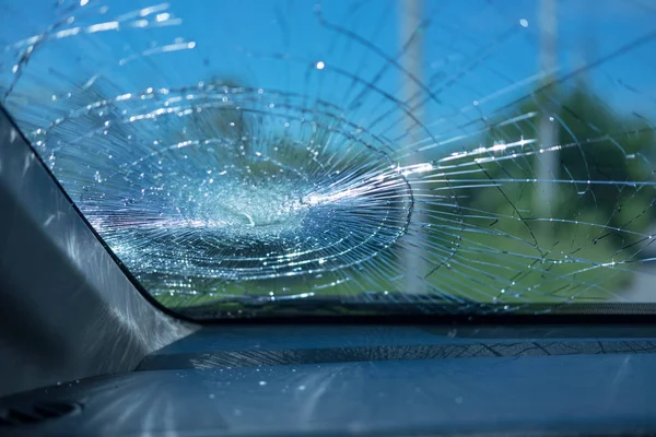 Car accident. inside car front glass car are broken. image for c — Stock Photo, Image