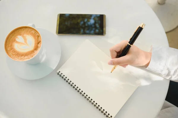 Ręka tło biznes biznesmen Napisz notebook papier wit — Zdjęcie stockowe