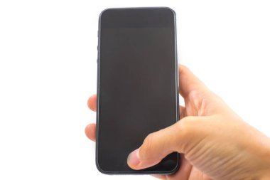 izole Kafkas kadın tutun cep telefonu arka plan kontrolden bir