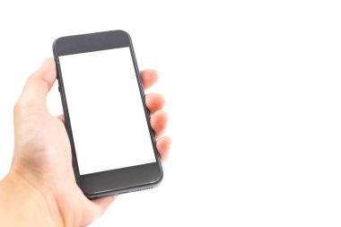 izole arka plan el Kafkas kadın tutun mobil kablosuz telefon