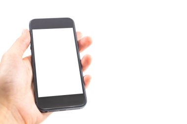 izole arka plan el Kafkas kadın tutun mobil kablosuz telefon