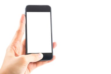 izole arka plan el Kafkas kadın tutun mobil kablosuz telefon