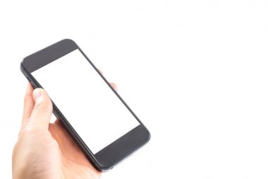 izole arka plan el Kafkas kadın tutun mobil kablosuz telefon