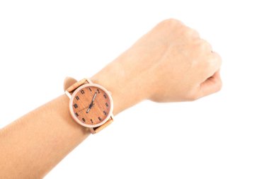 izole arka plan el beyaz kadının ahşap saati