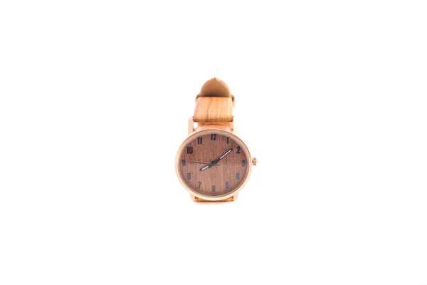 Fondo aislado mujer de negocios reloj de madera sobre fondo blanco — Foto de Stock