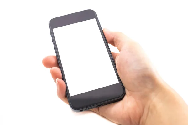 izole arka plan el Kafkas kadın tutun mobil kablosuz telefon
