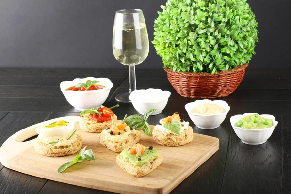 Canapes with various kinds of sauces — Stock Photo, Image