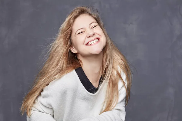 Expressões Faciais Humanas Positivas Emoções Reação Sentimentos Menina Loira Jovem — Fotografia de Stock